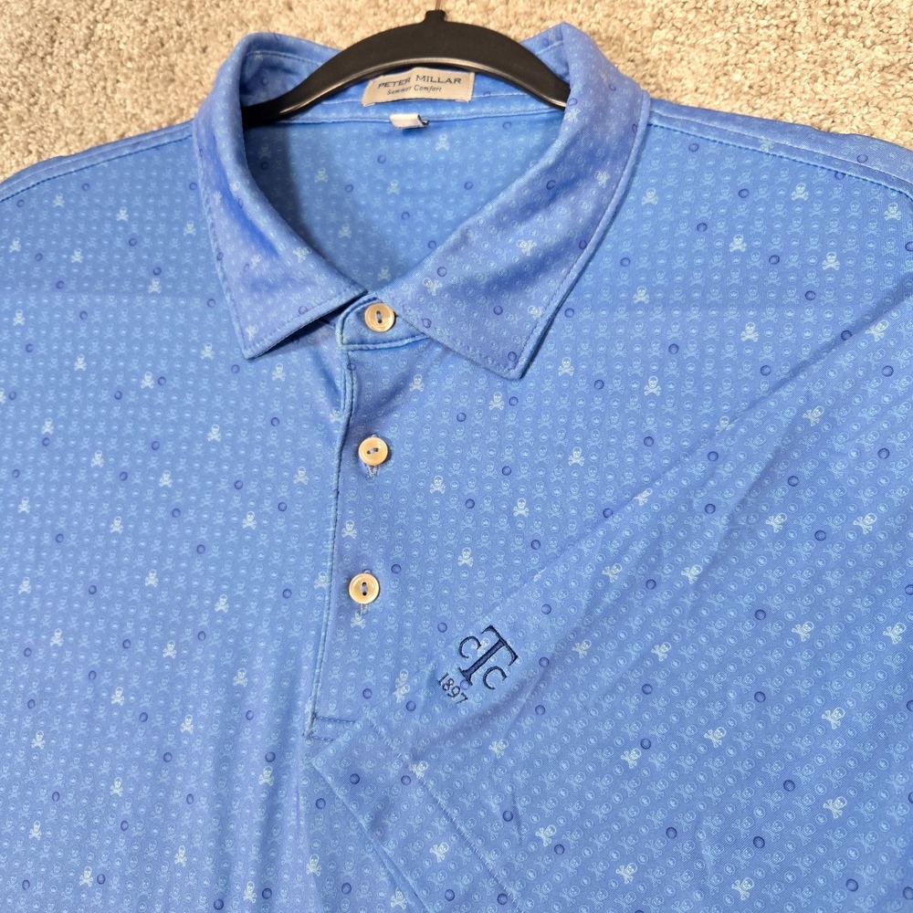 Peter Millar golf polo blue mens XL printed skull print